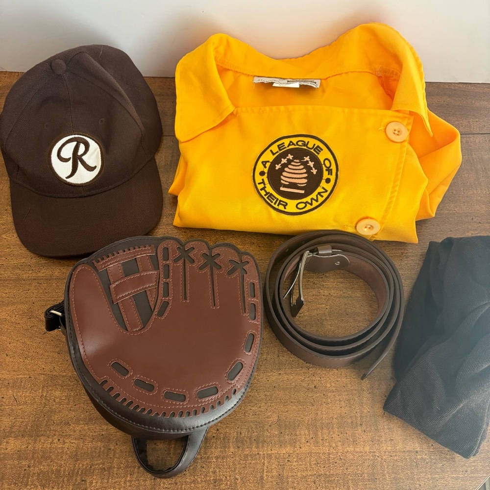 League Of Our Own Baseball Costume women 3X yellow glove purse socks belt hat cl